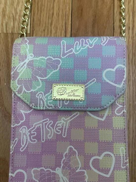 NWOT Betsey Johnson Pastel Pink Lavender Checker Butterfly Crossbody Pouch - Picture 2 of 9